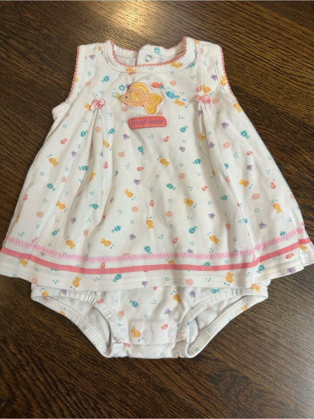 Vintage Just One Year 12-18M Sleeveless Dress Bodysuit 100% Cotton fish Print
